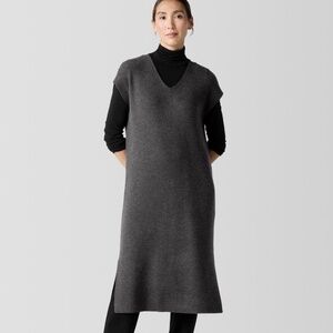 Eileen Fisher Merino Wool Ribbed V-Neck Dress PM